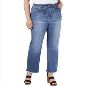 INC Stretch Jeans Women Size 28W NWT High Rise Straight Leg Raw Ankle Tie Front